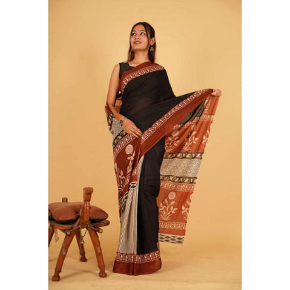 Isadora Life Womens Printed Multi-Color Pre-Draped Saree with Unstitched Blouse