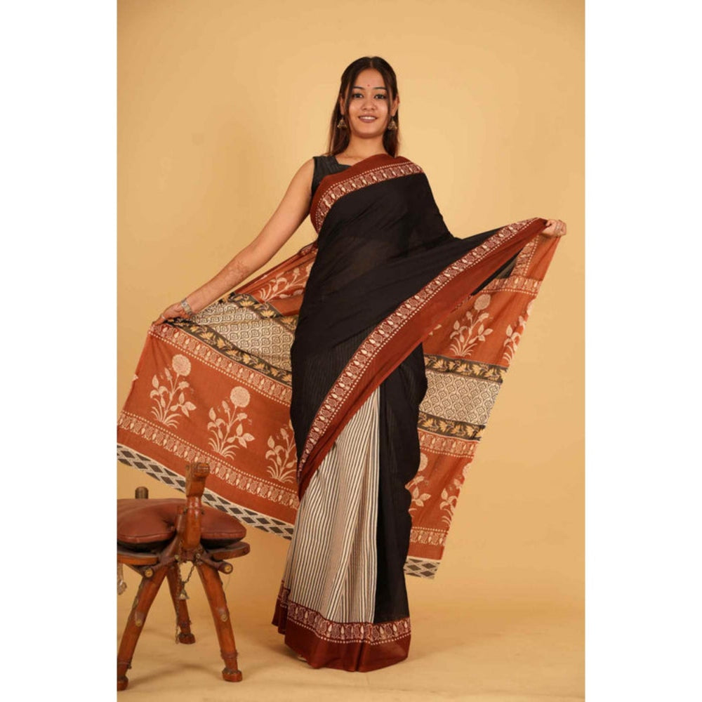 Isadora Life Womens Printed Multi-Color Pre-Draped Saree with Unstitched Blouse