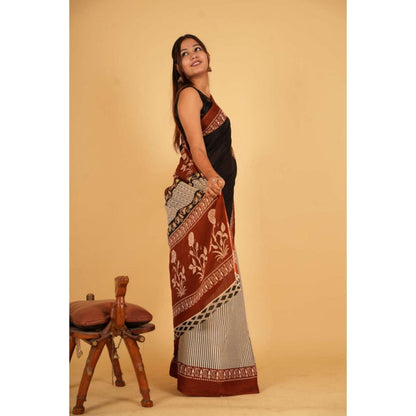 Isadora Life Womens Printed Multi-Color Pre-Draped Saree with Unstitched Blouse