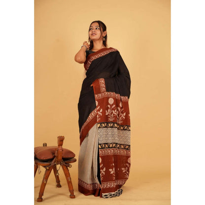 Isadora Life Womens Printed Multi-Color Pre-Draped Saree with Unstitched Blouse