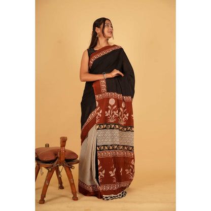 Isadora Life Womens Printed Multi-Color Pre-Draped Saree with Unstitched Blouse