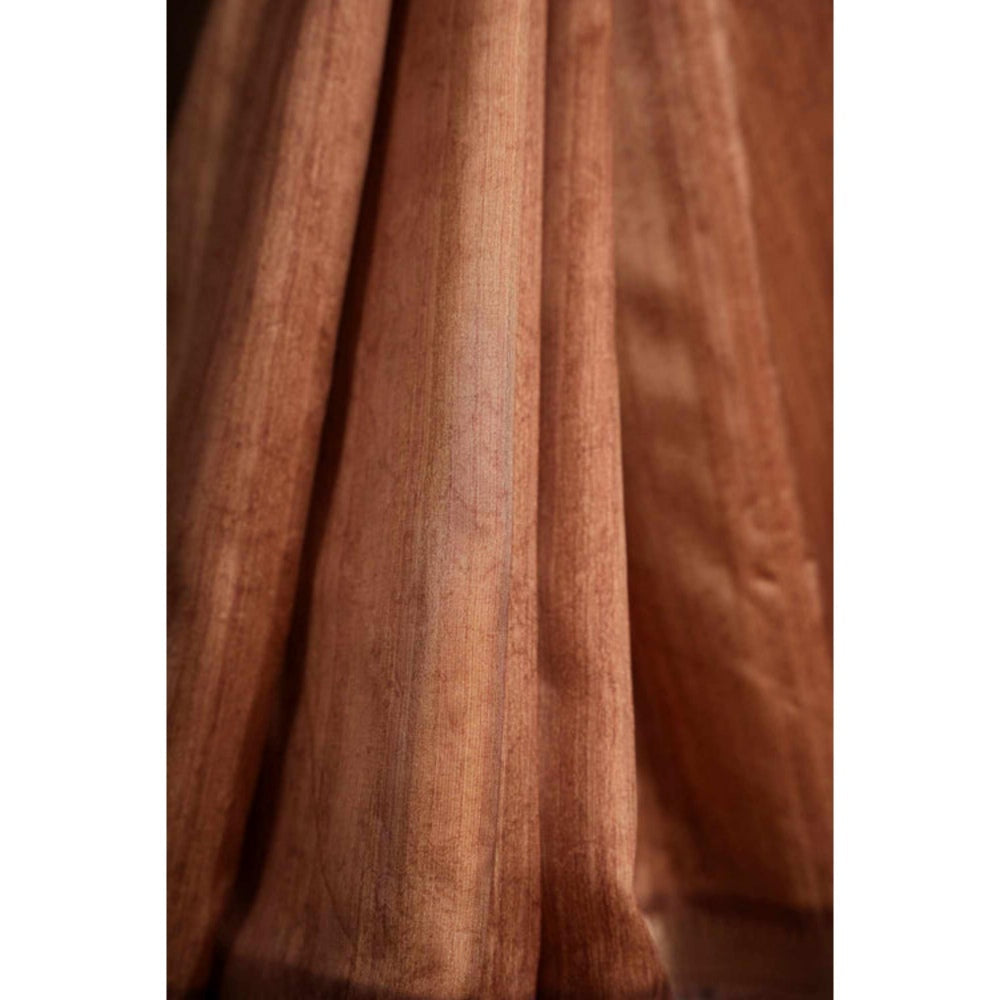 Isadora Life Womens Kalamkari Printed Copper Pre-Draped Saree with Unstitched Blouse