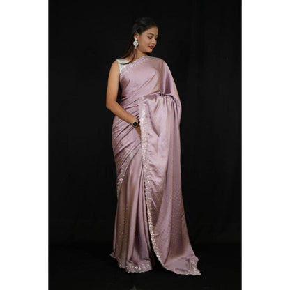 Isadora Life Womens Sequined Purple Pre-Draped Saree with Unstitched Blouse