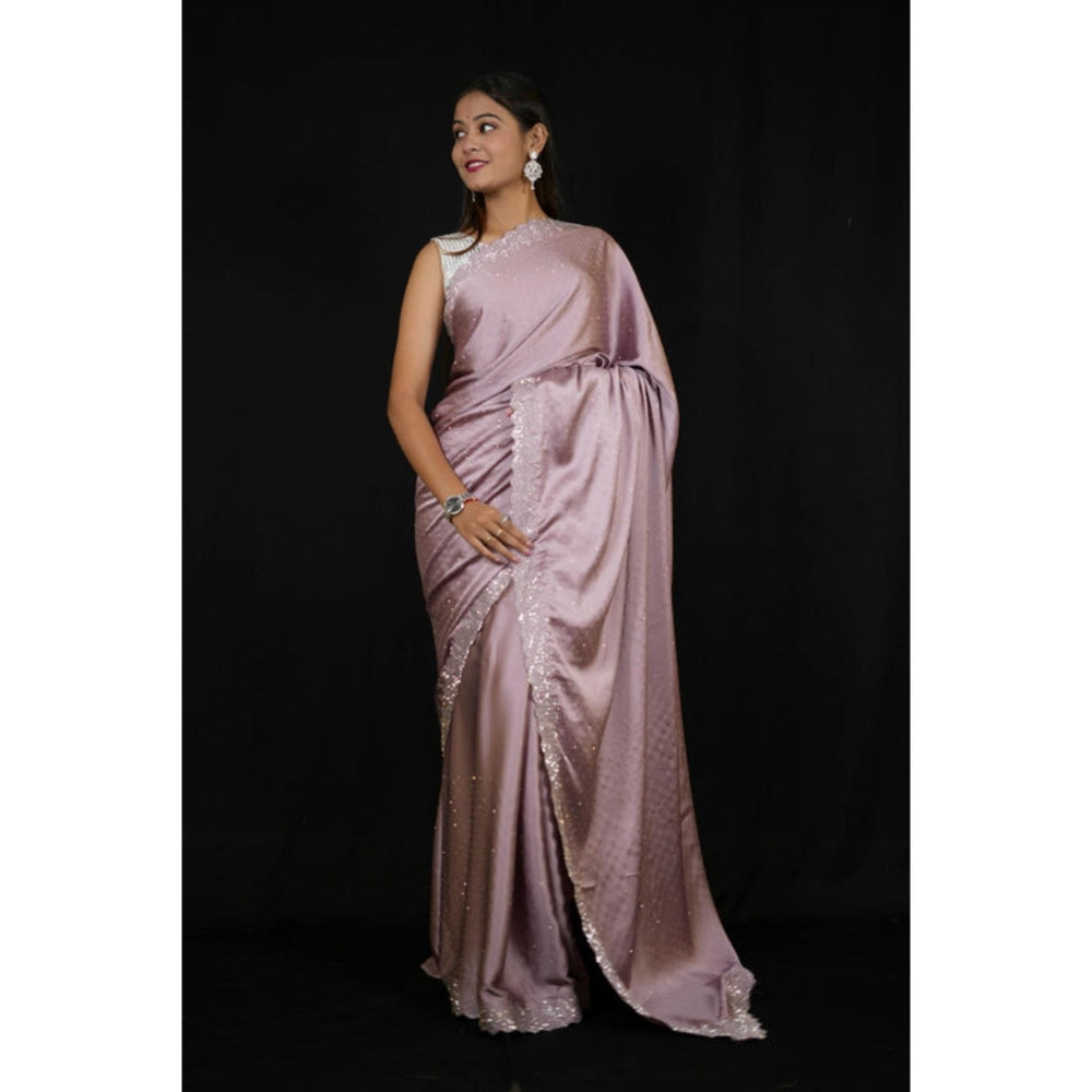 Isadora Life Womens Sequined Purple Pre-Draped Saree with Unstitched Blouse