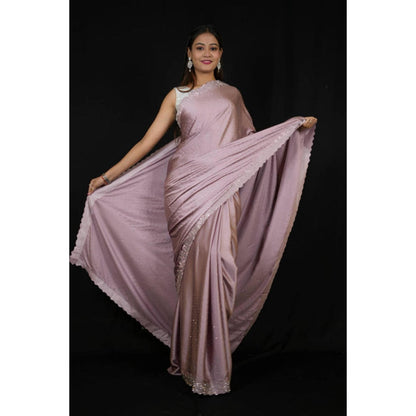 Isadora Life Womens Sequined Purple Pre-Draped Saree with Unstitched Blouse