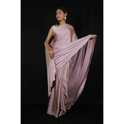 Isadora Life Womens Sequined Purple Pre-Draped Saree with Unstitched Blouse