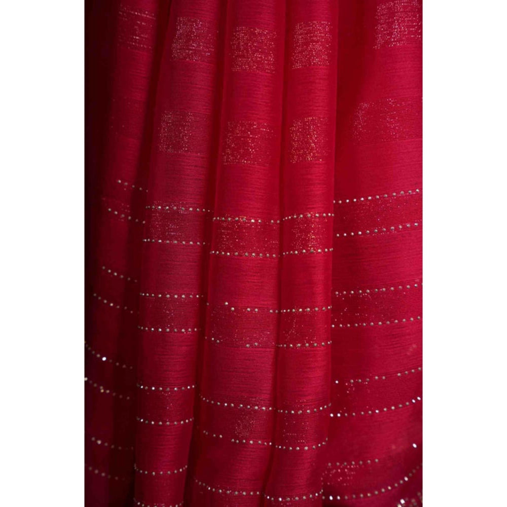 Isadora Life Womens Sequined Tassels Pink Pre-Draped Saree with Unstitched Blouse