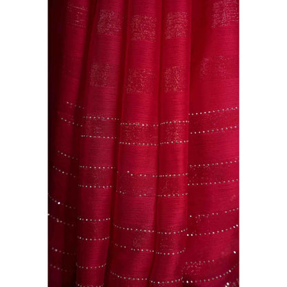 Isadora Life Womens Sequined Tassels Pink Pre-Draped Saree with Unstitched Blouse