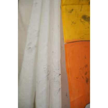 Isadora Life Womens Hand Painted White Pre-Draped Saree with Unstitched Blouse