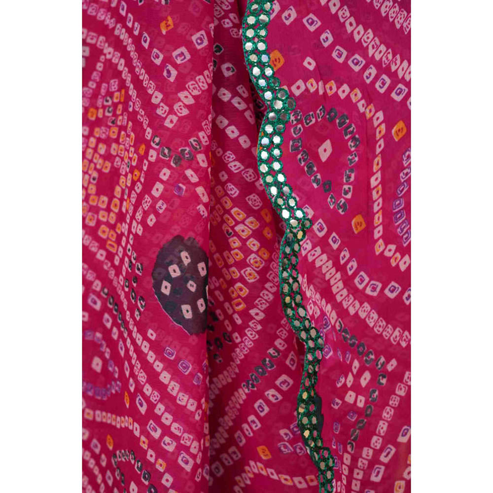 Isadora Life Womens Bandhani Printed Pink Pre-Draped Saree with Unstitched Blouse