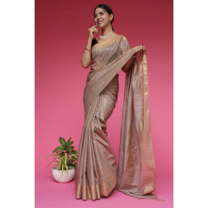 Isadora Life Womens Stripes Zari Beige Pre-Draped Saree with Unstitched Blouse