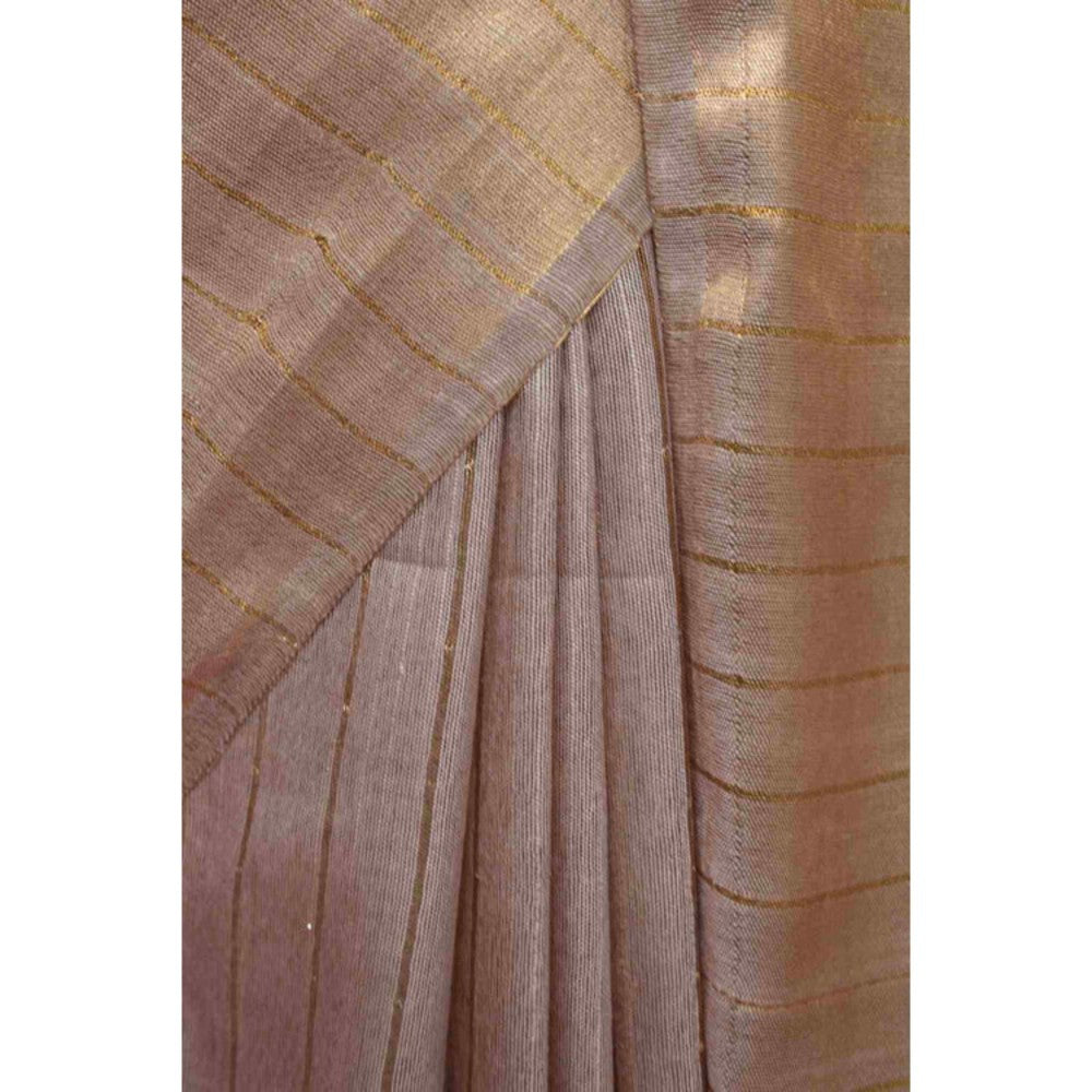 Isadora Life Womens Stripes Zari Beige Pre-Draped Saree with Unstitched Blouse