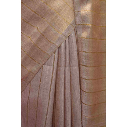 Isadora Life Womens Stripes Zari Beige Pre-Draped Saree with Unstitched Blouse