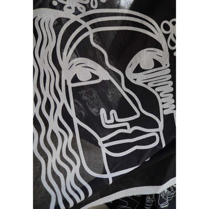 Isadora Life Womens Hand Block Printed Black Pre-Draped Saree with Unstitched Blouse