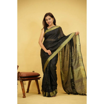 Isadora Life Womens Woven Zari Black Pre-Draped Saree with Unstitched Blouse