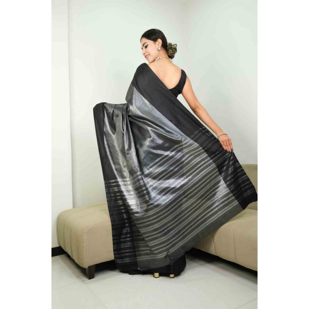 Isadora Life Womens Woven Grey Pre-Draped Saree with Unstitched Blouse