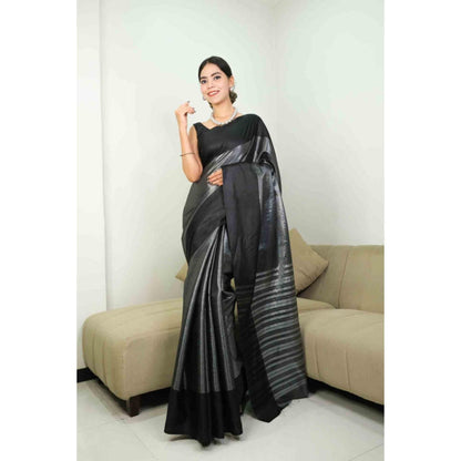 Isadora Life Womens Woven Grey Pre-Draped Saree with Unstitched Blouse