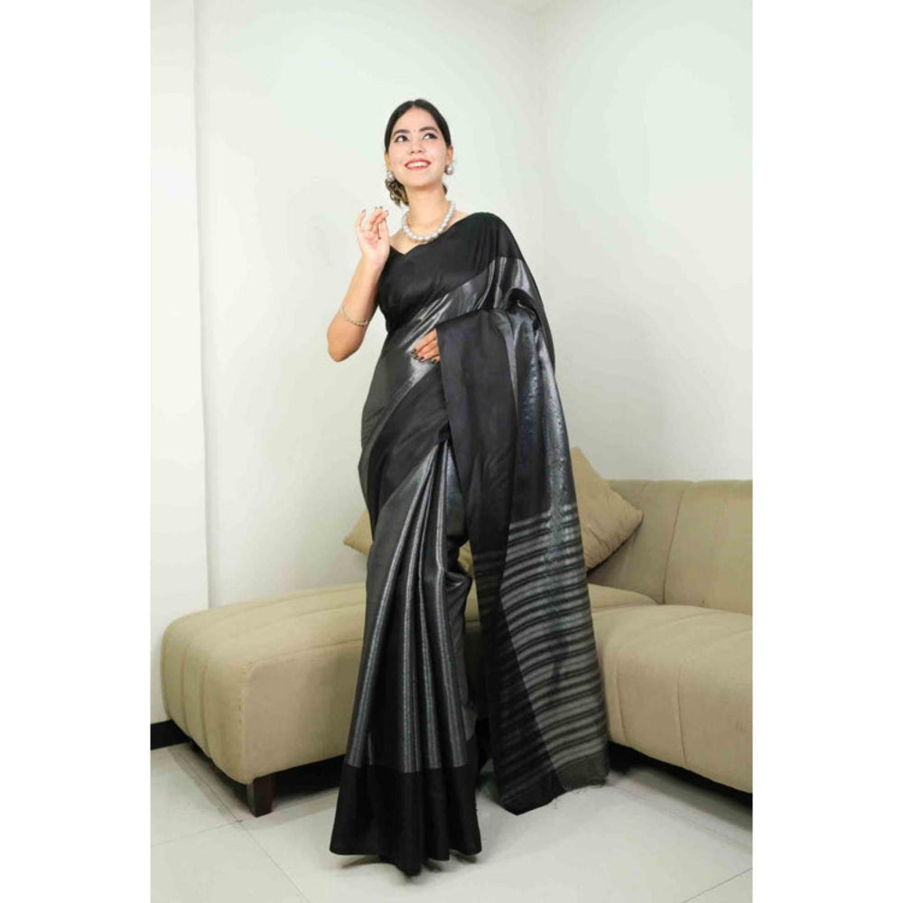 Isadora Life Womens Woven Grey Pre-Draped Saree with Unstitched Blouse