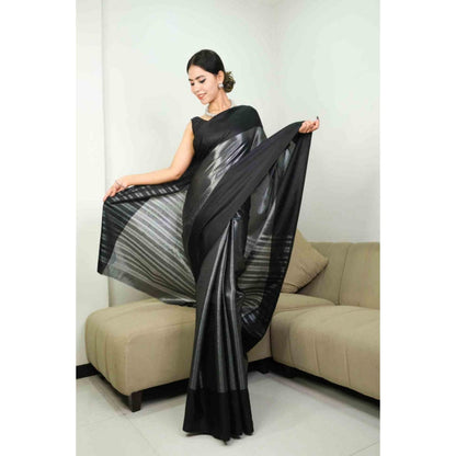 Isadora Life Womens Woven Grey Pre-Draped Saree with Unstitched Blouse