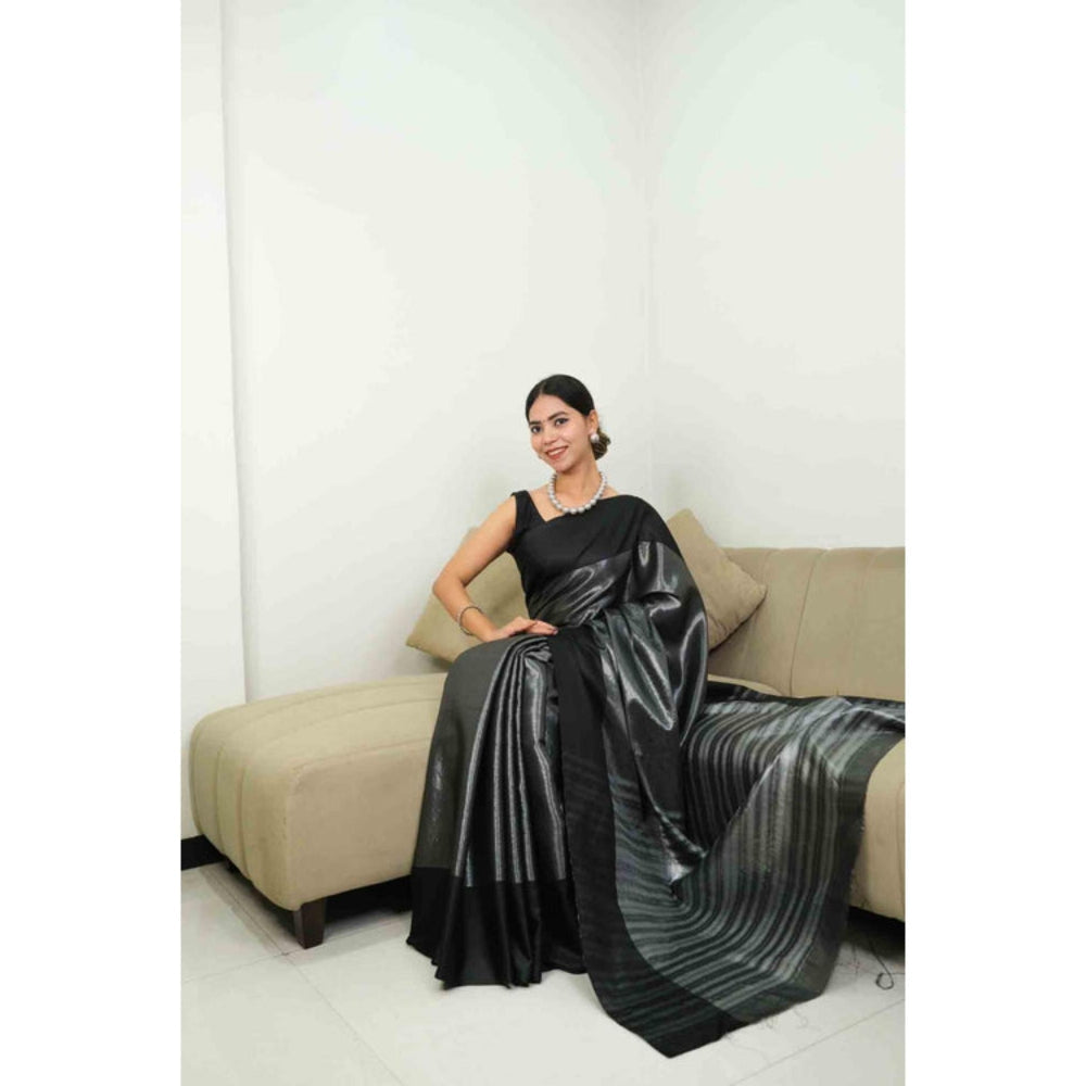 Isadora Life Womens Woven Grey Pre-Draped Saree with Unstitched Blouse