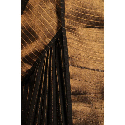 Isadora Life Womens Stripes Sequined Black Pre-Draped Saree with Unstitched Blouse