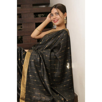 Isadora Life Womens Woven Zari Black Pre-Draped Saree with Unstitched Blouse