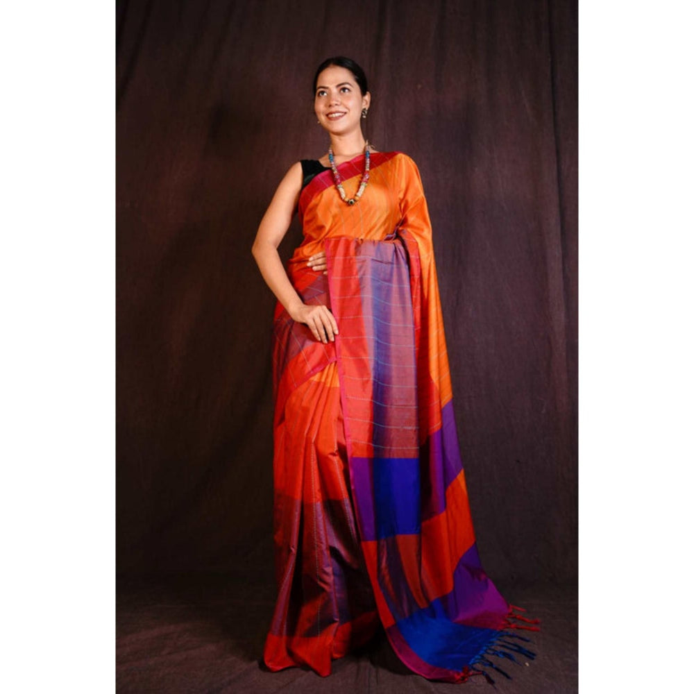 Isadora Life Womens Colorblock Embroidered Multi-Color Pre-Draped Saree with Unstitched Blouse