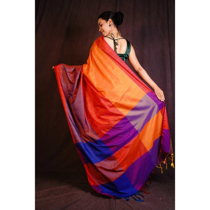 Isadora Life Womens Colorblock Embroidered Multi-Color Pre-Draped Saree with Unstitched Blouse