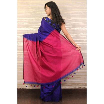 Isadora Life Womens Solid Tassels Blue Pre-Draped Saree with Unstitched Blouse