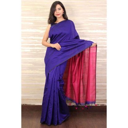 Isadora Life Womens Solid Tassels Blue Pre-Draped Saree with Unstitched Blouse