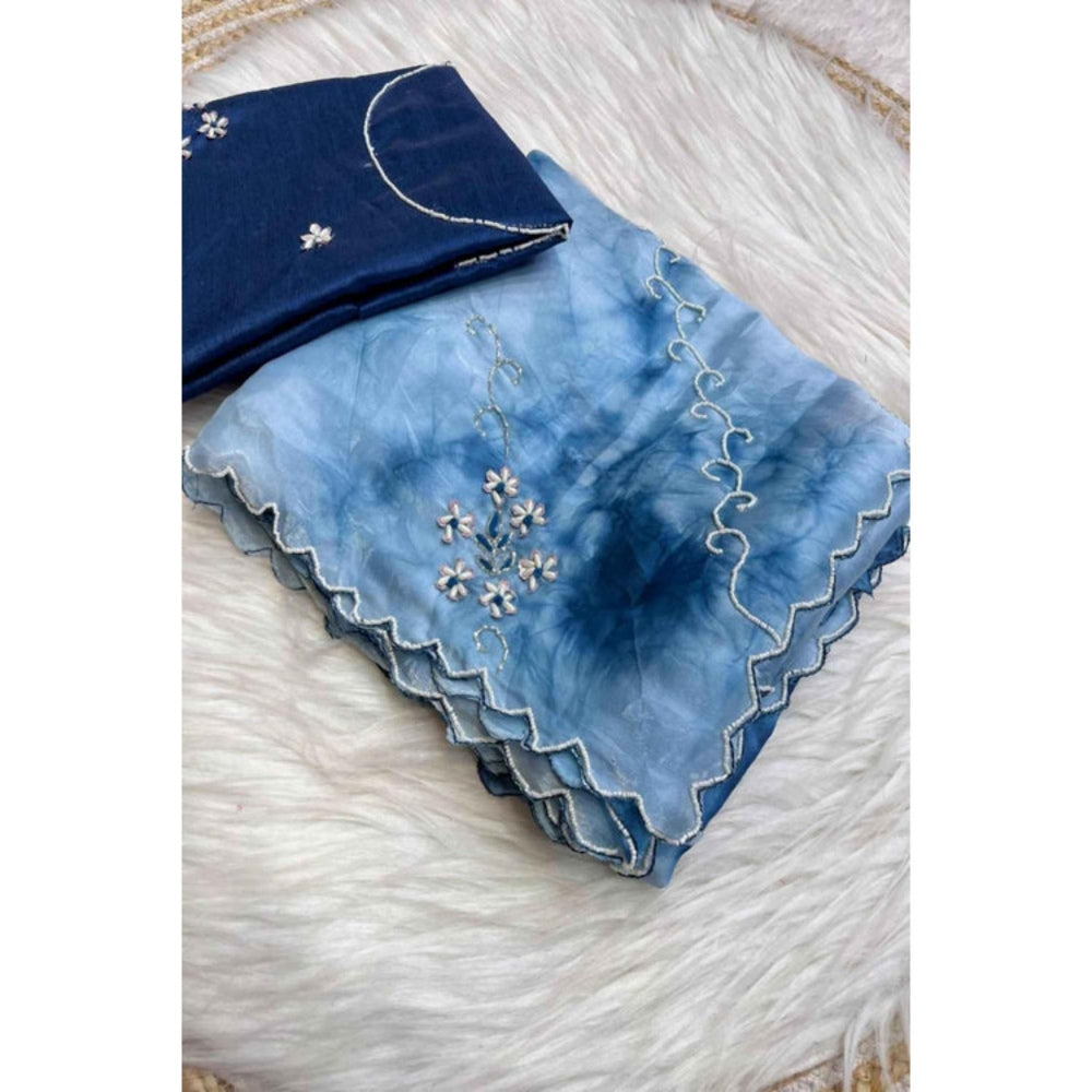 Isadora Life Womens Tie & Dye Embroidered Multi-Color Pre-Draped Saree With Unstitched Blouse