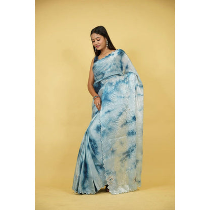 Isadora Life Womens Tie & Dye Embroidered Multi-Color Pre-Draped Saree With Unstitched Blouse