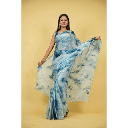 Isadora Life Womens Tie & Dye Embroidered Multi-Color Pre-Draped Saree With Unstitched Blouse