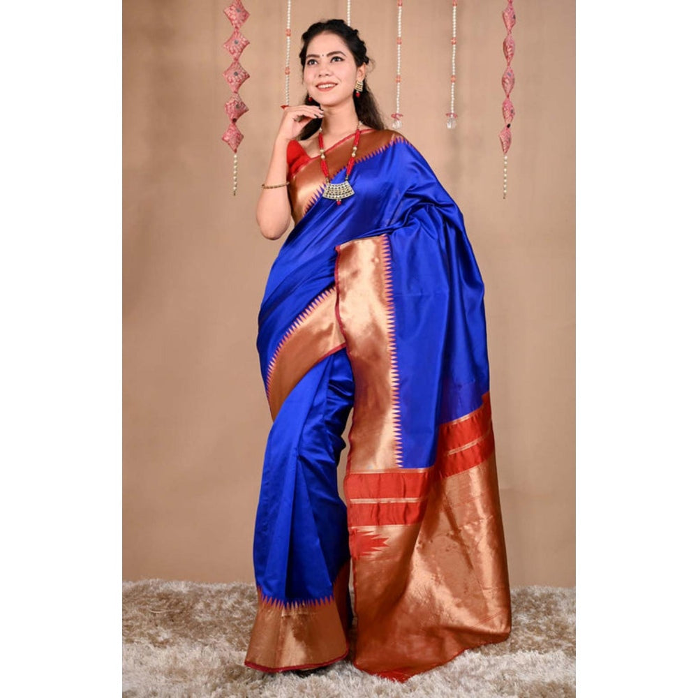 Isadora Life Womens Solid Zari Blue Pre-Draped Saree With Unstitched Blouse