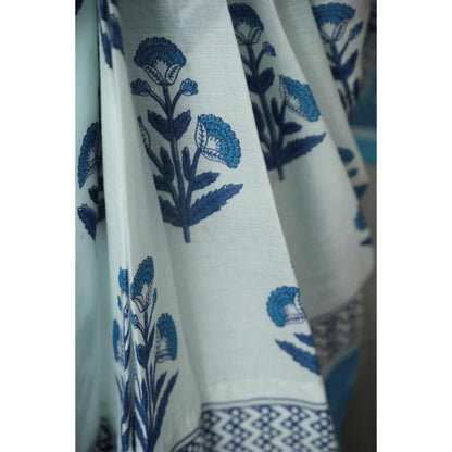 Isadora Life Womens Floral Printed White Pre-Draped Saree With Unstitched Blouse