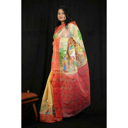 Isadora Life Womens Printed Multi-Color Pre-Draped Saree With Unstitched Blouse