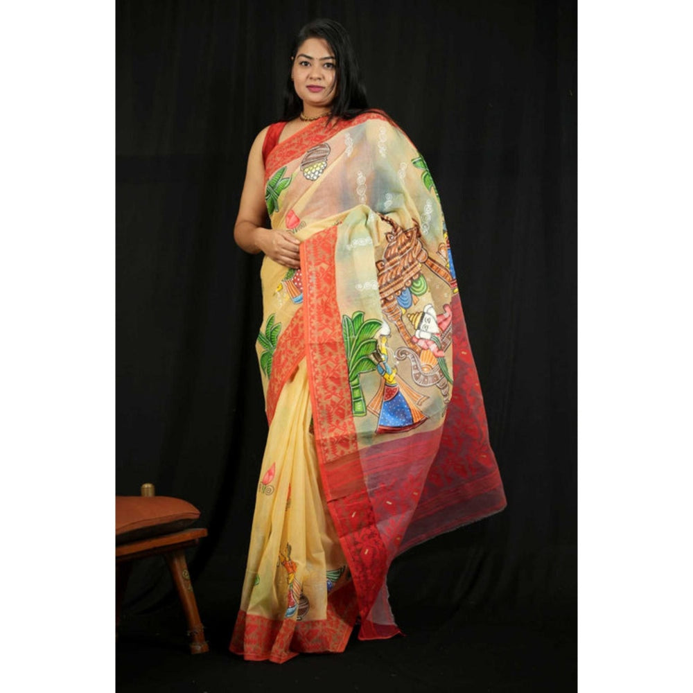 Isadora Life Womens Printed Multi-Color Pre-Draped Saree With Unstitched Blouse