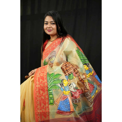 Isadora Life Womens Printed Multi-Color Pre-Draped Saree With Unstitched Blouse