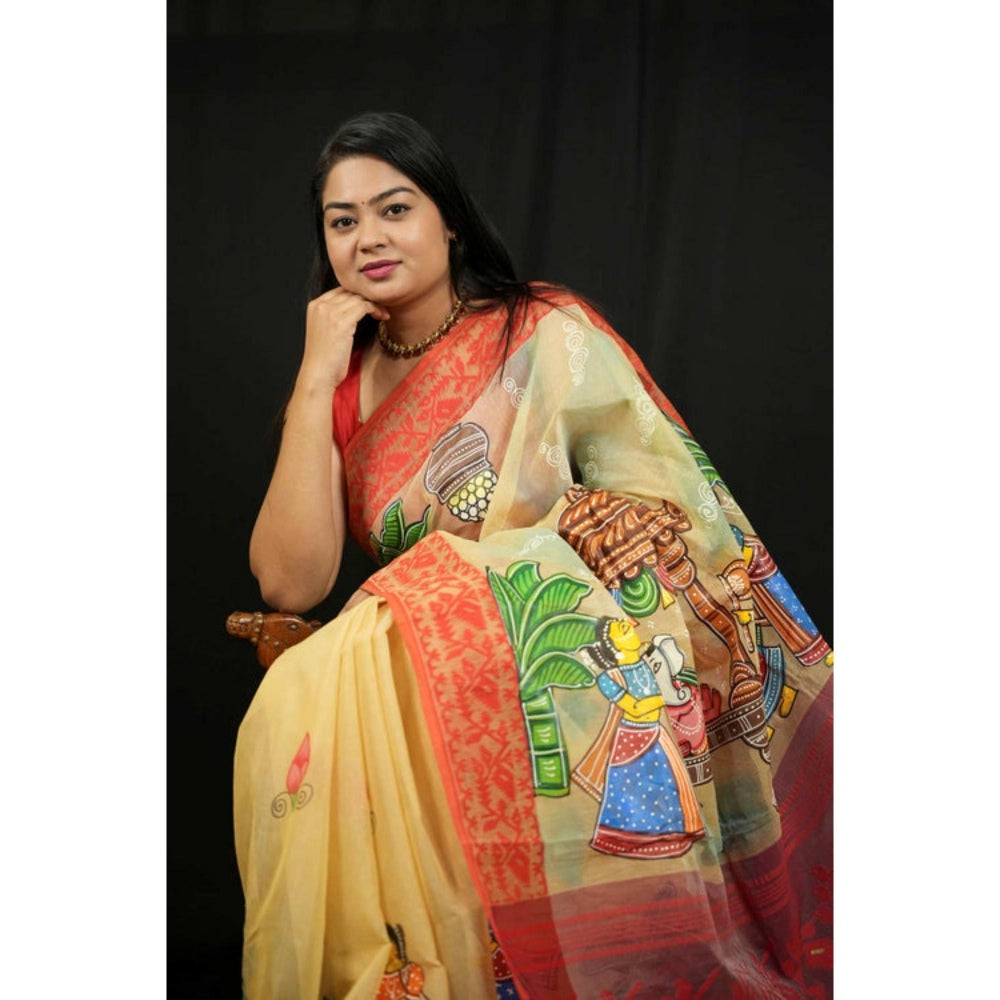 Isadora Life Womens Printed Multi-Color Pre-Draped Saree With Unstitched Blouse