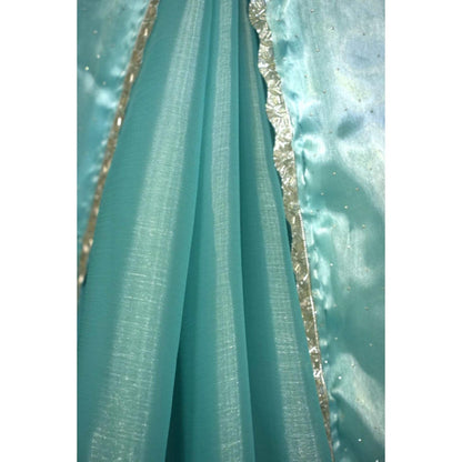 Isadora Life Womens Sequined Blue Pre-Draped Saree With Unstitched Blouse