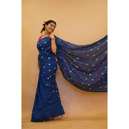 Isadora Life Womens Embroidered Tassels Navy Blue Pre-Draped Saree With Unstitched Blouse