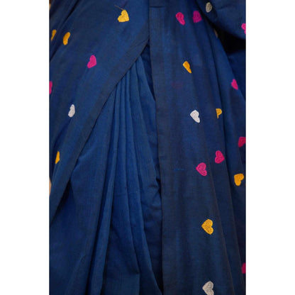 Isadora Life Womens Embroidered Tassels Navy Blue Pre-Draped Saree With Unstitched Blouse