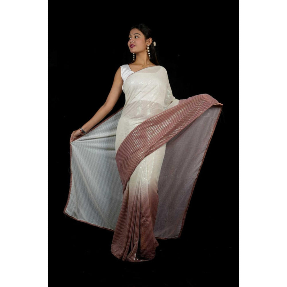 Isadora Life Womens Ombre Sequined Multi-Color Pre-Draped Saree With Unstitched Blouse