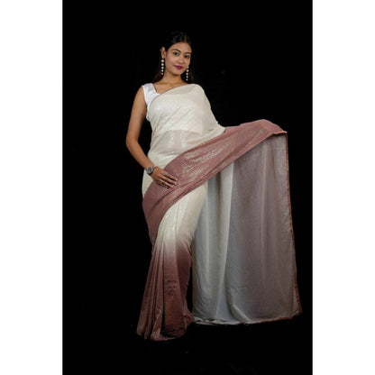 Isadora Life Womens Ombre Sequined Multi-Color Pre-Draped Saree With Unstitched Blouse