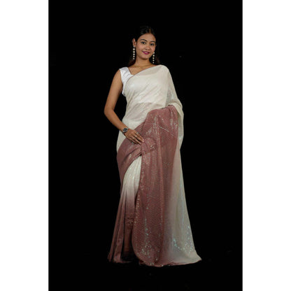 Isadora Life Womens Ombre Sequined Multi-Color Pre-Draped Saree With Unstitched Blouse