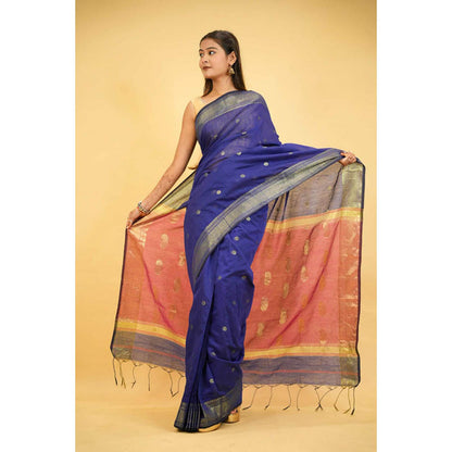 Isadora Life Womens Printed Tassels Blue Pre-Draped Saree With Unstitched Blouse