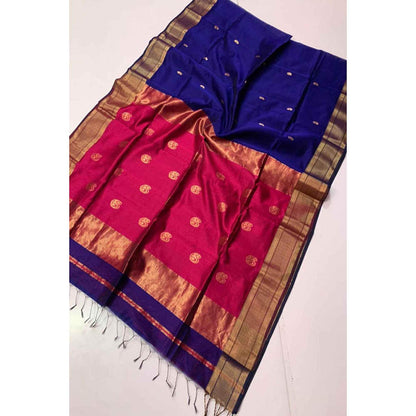 Isadora Life Womens Printed Tassels Blue Pre-Draped Saree With Unstitched Blouse