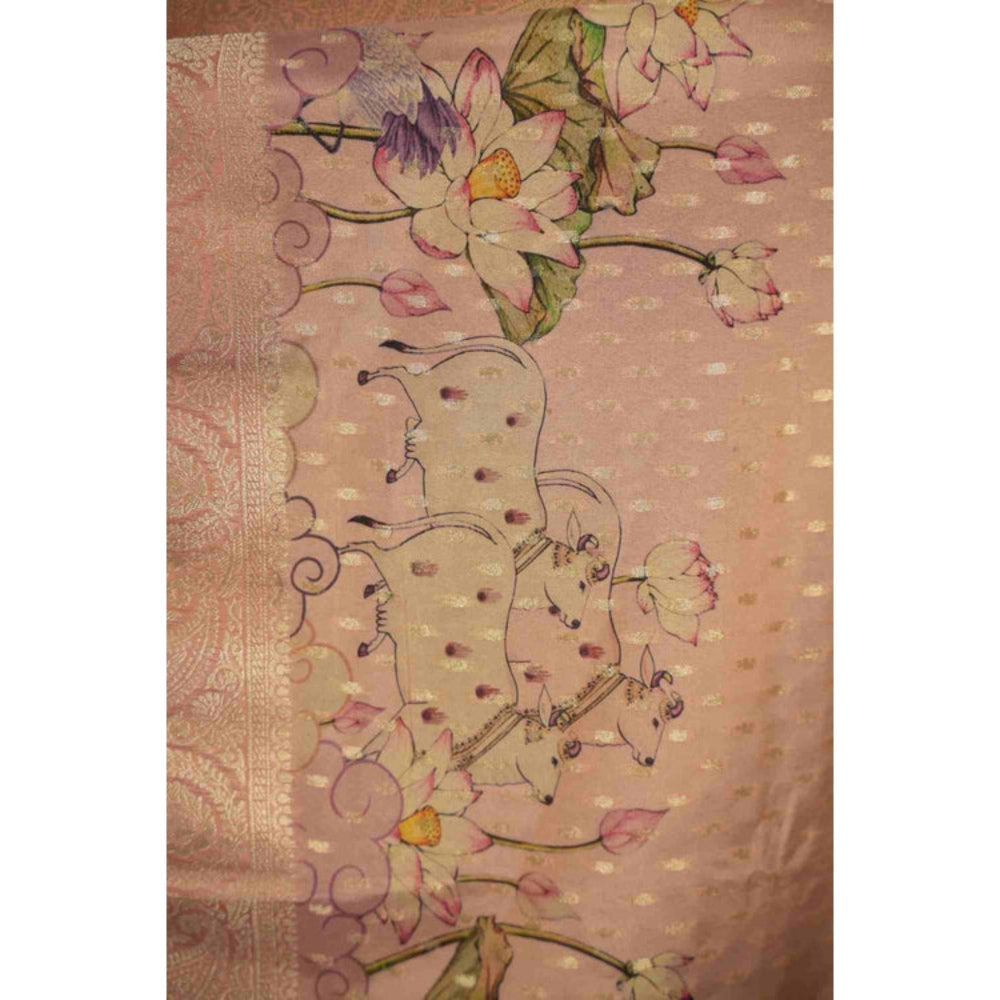 Isadora Life Womens Woven Zari Beige Pre-Draped Saree With Unstitched Blouse