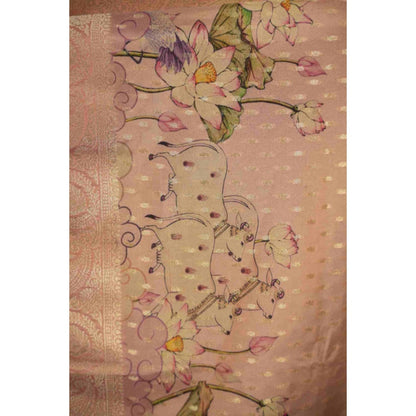 Isadora Life Womens Woven Zari Beige Pre-Draped Saree With Unstitched Blouse