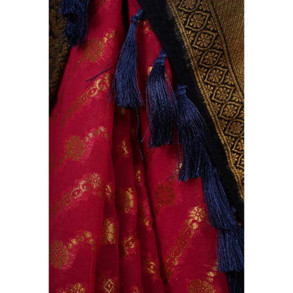 Isadora Life Womens Woven Zari Pink Pre-Draped Saree With Unstitched Blouse